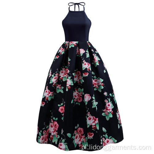 Kobiety kwiatowy nadruk maxi sukienka kantarska sukienka A-line